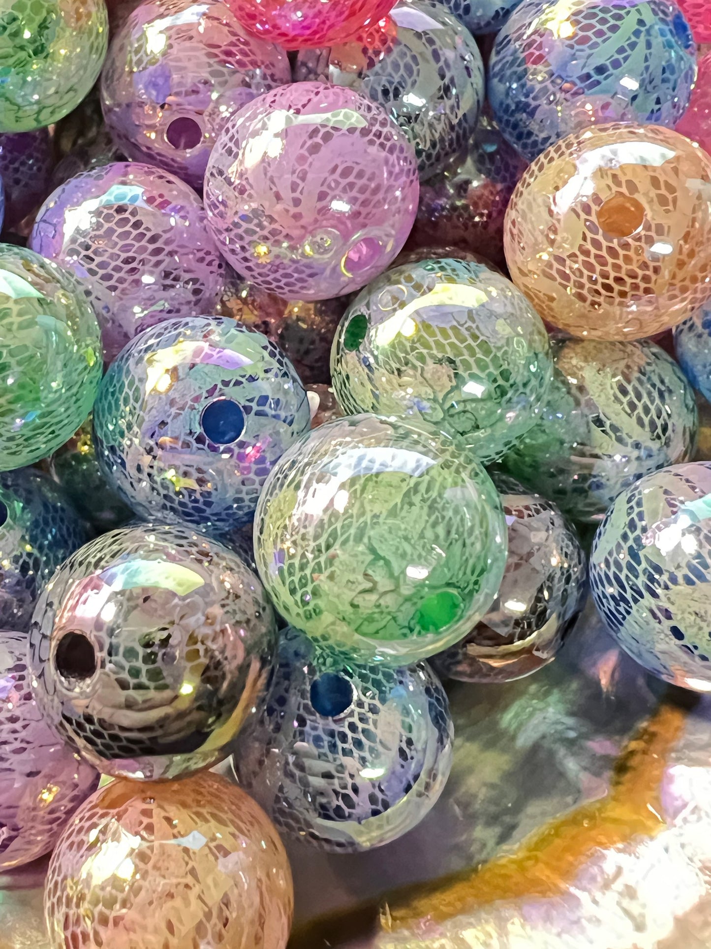 5 PCS - 15mm White LACE on Multicolored Bubblegum Beads image 0