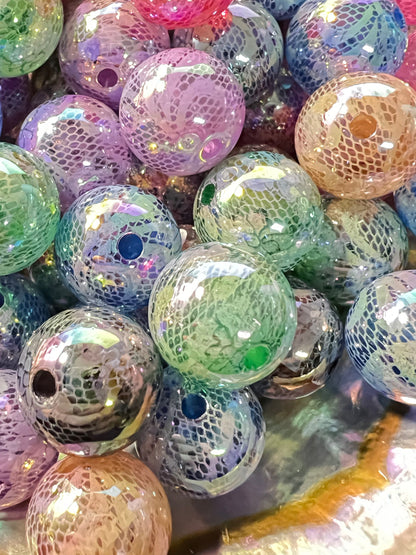 5 PCS - 15mm White LACE on Multicolored Bubblegum Beads image 0