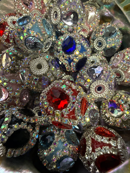 R162- (5PCS) 19mm Fancy Round Mixed AB Colors Gems/Rhinestone Beads for DIY