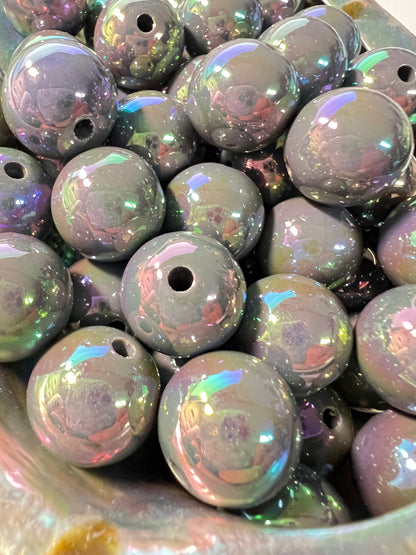 10 PCS- 16mm GRAY UVAB  Rainbow Iridescent Round Acrylic Beads image 2