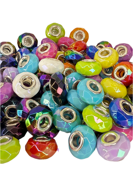 R75-(10PCS) 14mm Multi Color UVAB Diamond Faceted Round Style With Metal Core Spacer Acrylic Beads for DIY