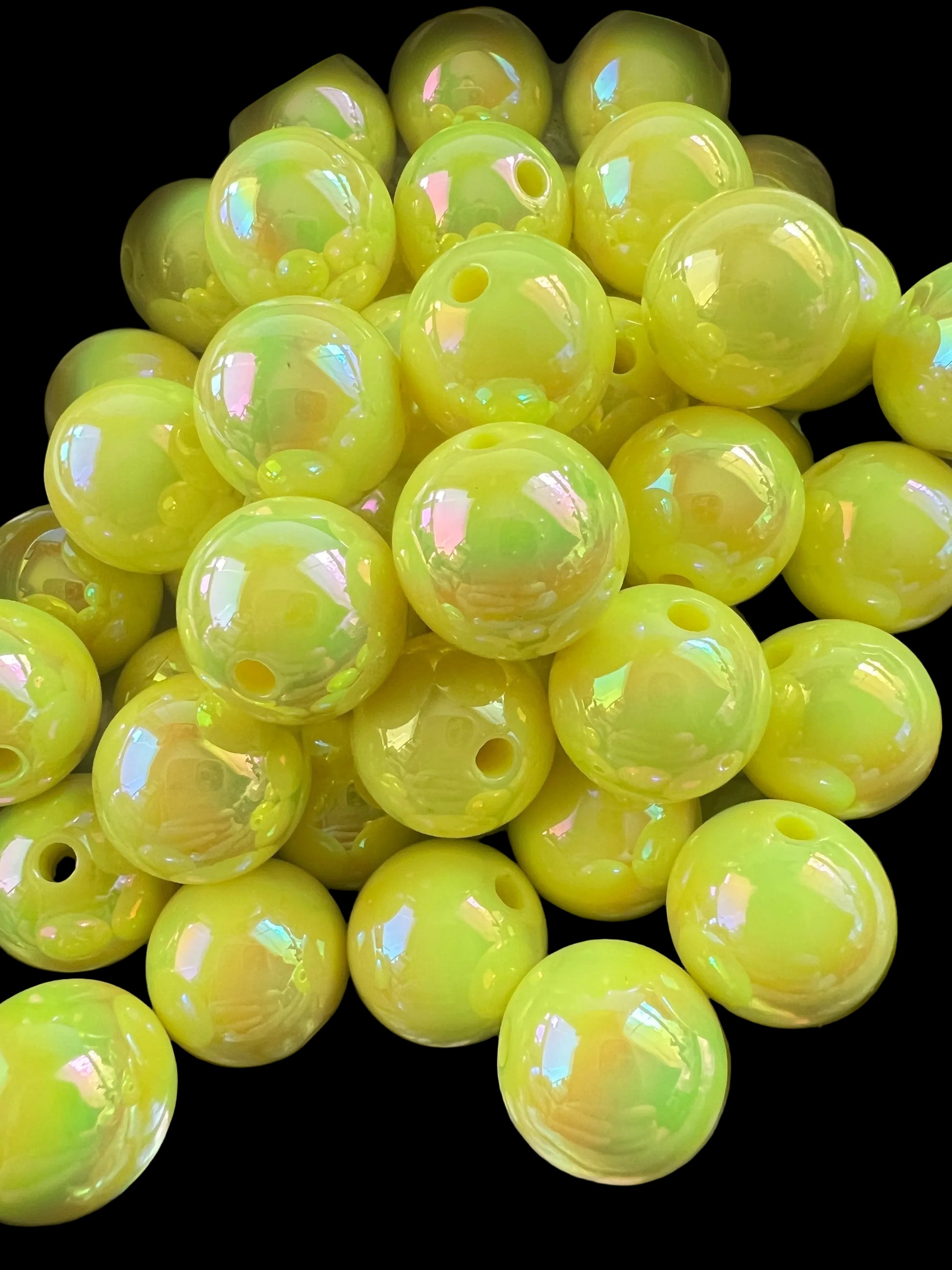 10 PCS - 15mm NEON YELLOW UVAB Rainbow Round Acrylic Beads image 0