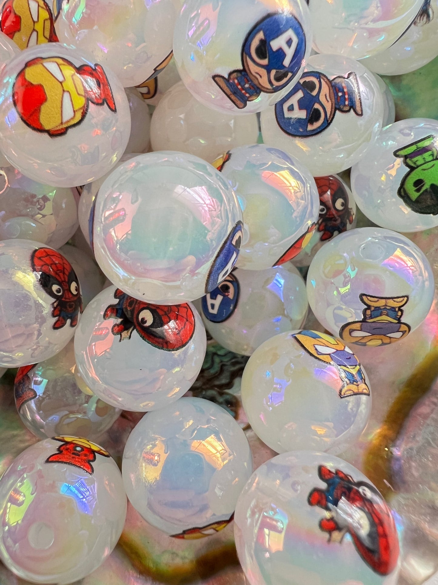 10 PCS- 16mm Super Hero MIX Round UVAB Clear Iridescent Rainbow Acrylic Beads image 2