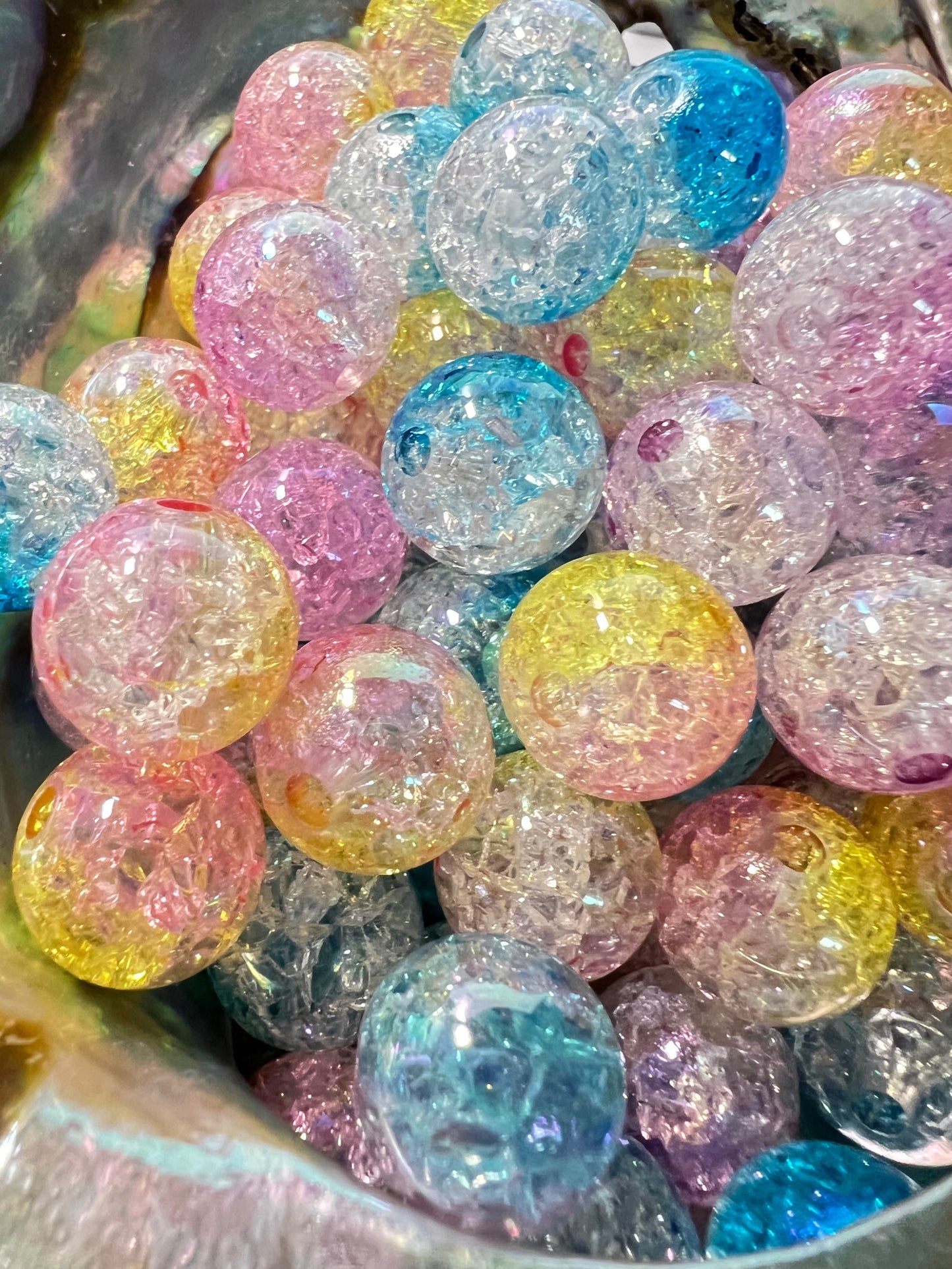 5 PCS Beads - 13mm Ombre Color Round Opaque Acrylic AB Crackle Beads image 2