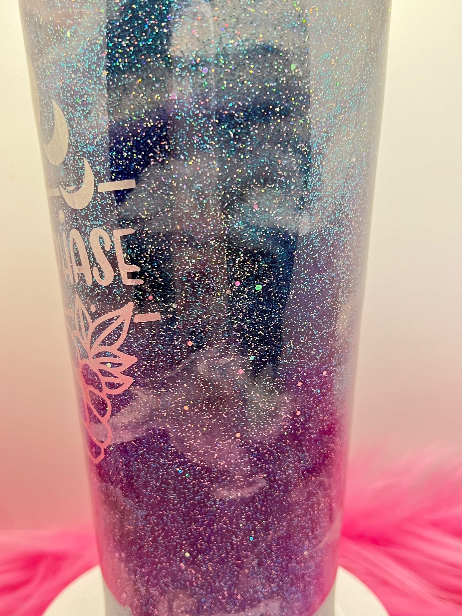 (1)- RTS 32oz Tapered Milky Way Just a phase MOONS teal/bl/glitter Epoxy Tumbler image 2