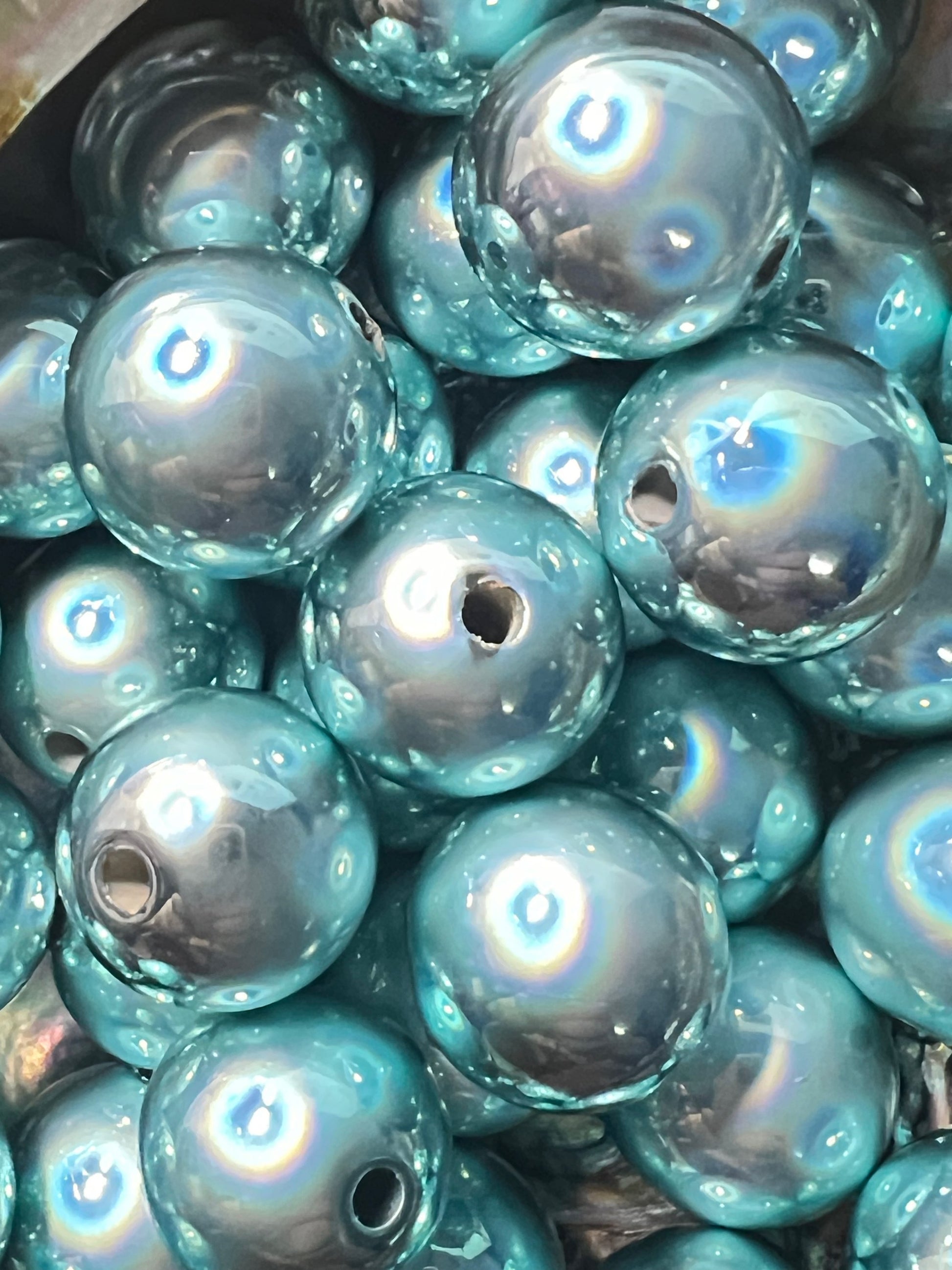 10 PCS - 16mm Teal/Tiffany Blue Glossy Holographic/Metallic Acrylic Beads image 1