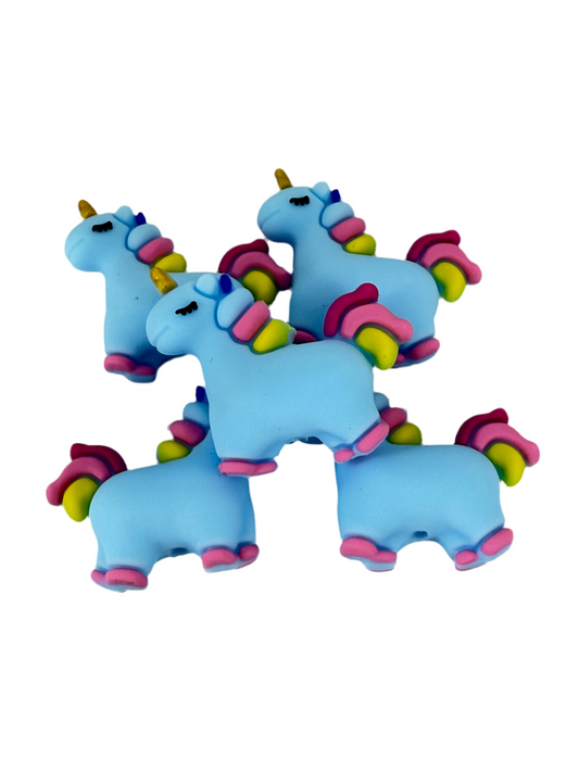 F25- (1)PC 1.1" 3D Light Blue/Rainbow Unicorn Focal Bead for DIY Keychains, Wristlets, Cup Charms, Car Charms ETC