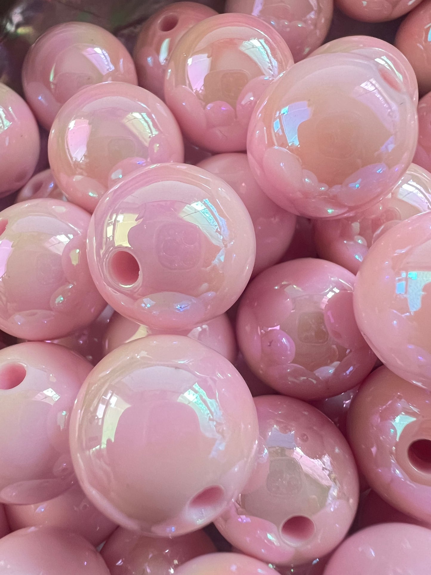 10 PCS - 15mm BALLET PINK UVAB Rainbow Round Acrylic Beads image 1