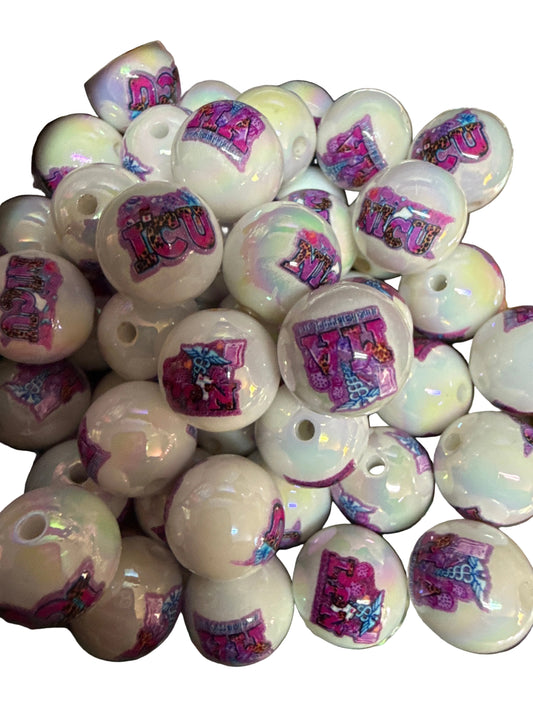 B132- (10PCS) 15mm Round UVAB WHITE MA/ICU/RN/LPN/NICU MIX Acrylic Beads for DIY