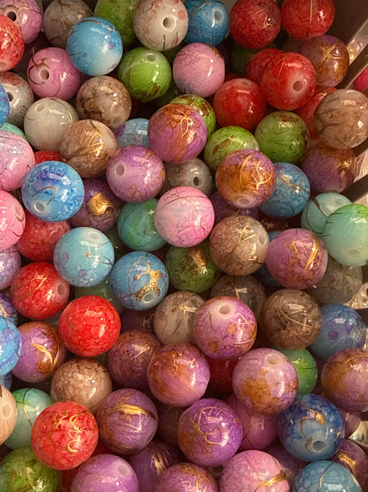 B72- (10PCS) 15mm Round Mixed Colors Watercolor/Gold Splatter Acrylic Beads for DIY