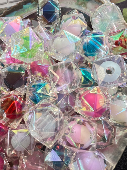 10 PCS- 15mm 3D Hexagon Multicolor UVAB Double Layer Acrylic Beads image 2