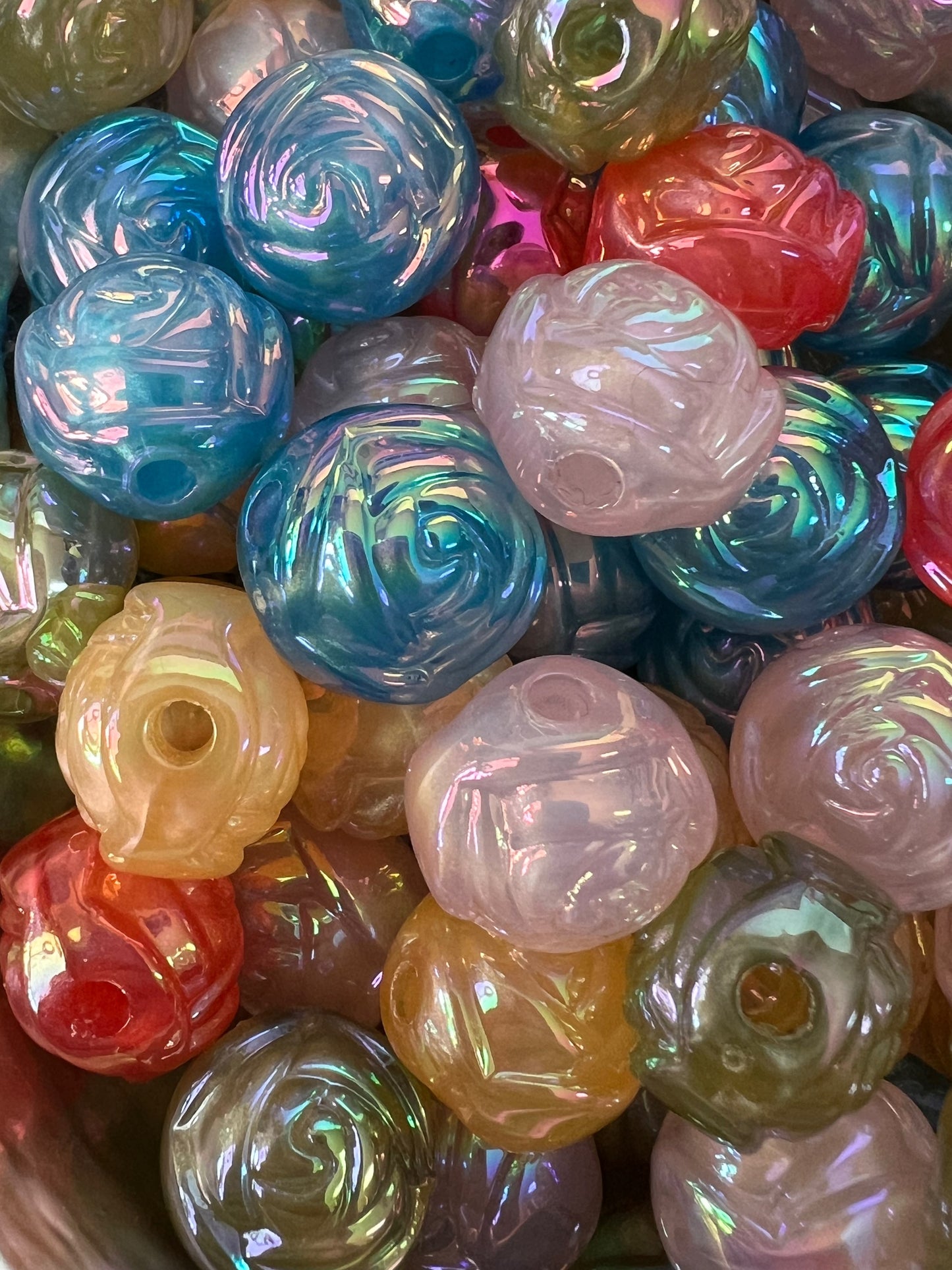 10 PCS- 14mm 3D Roses AB Opaque Acrylic Beads image 1
