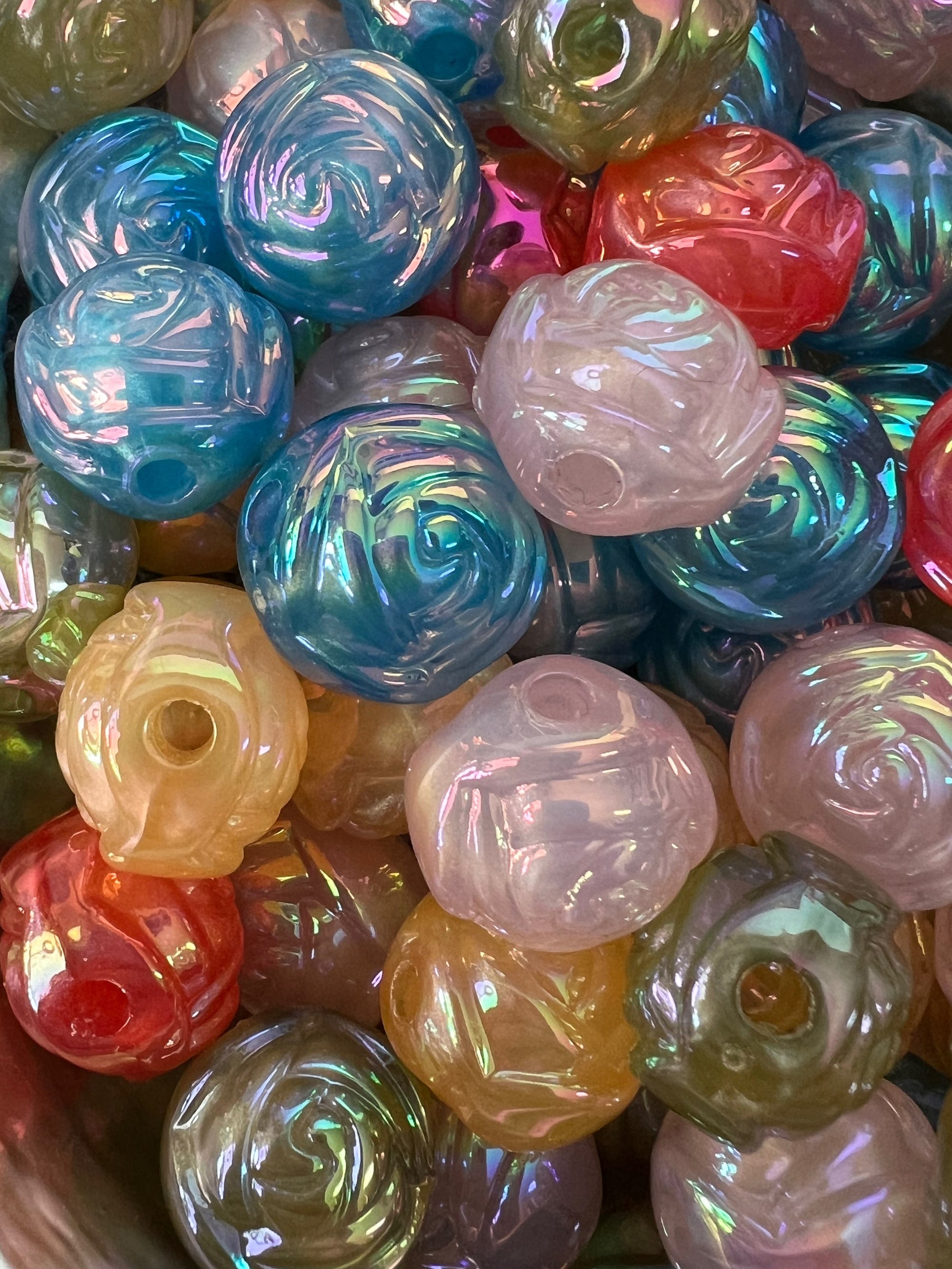 10 PCS- 14mm 3D Roses AB Opaque Acrylic Beads image 1
