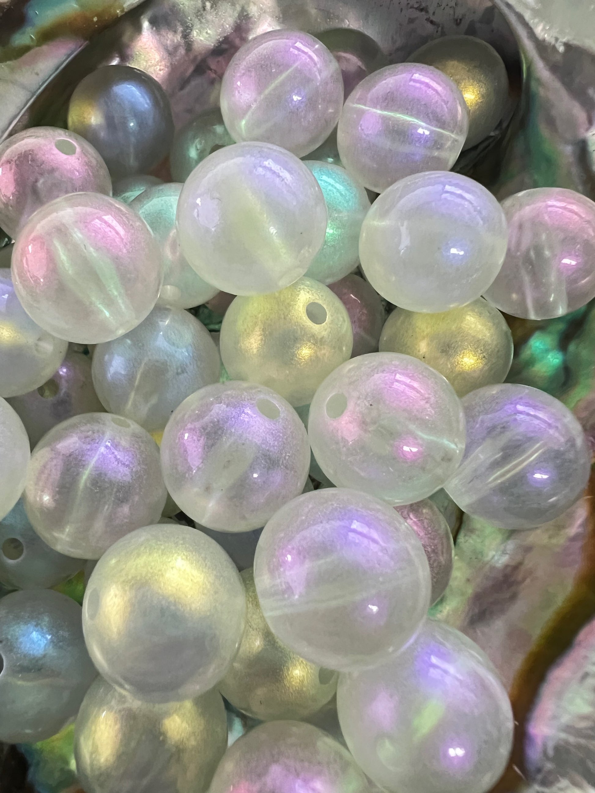 10 PCS- 15mm Clear W/Pastel Shimmer Transparent  Galaxy Acrylic Beads image 2
