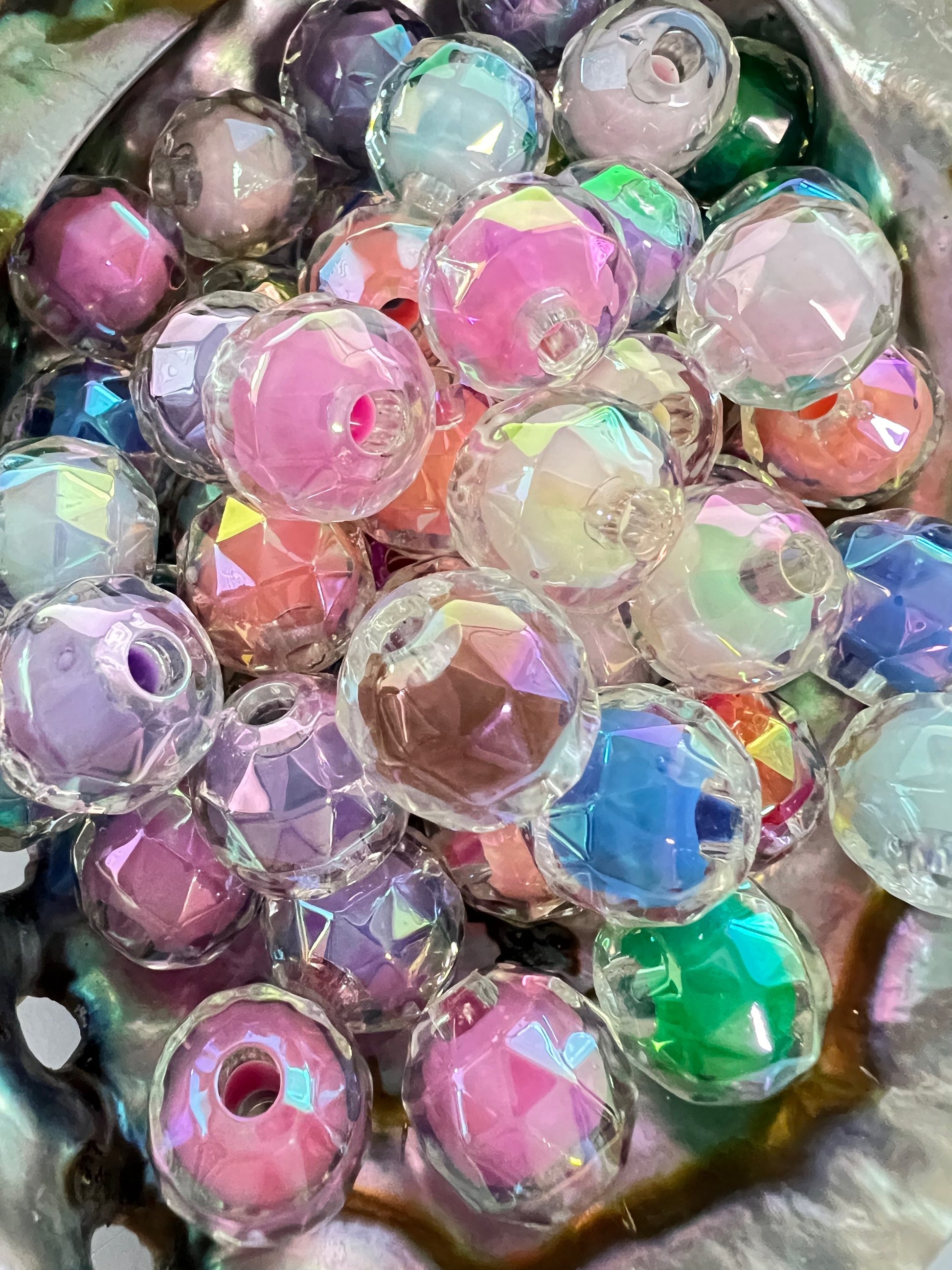 10 PCS- 16mm Multicolored Clear Double Layer UVAB Triangle Faceted Disco Beads image 0