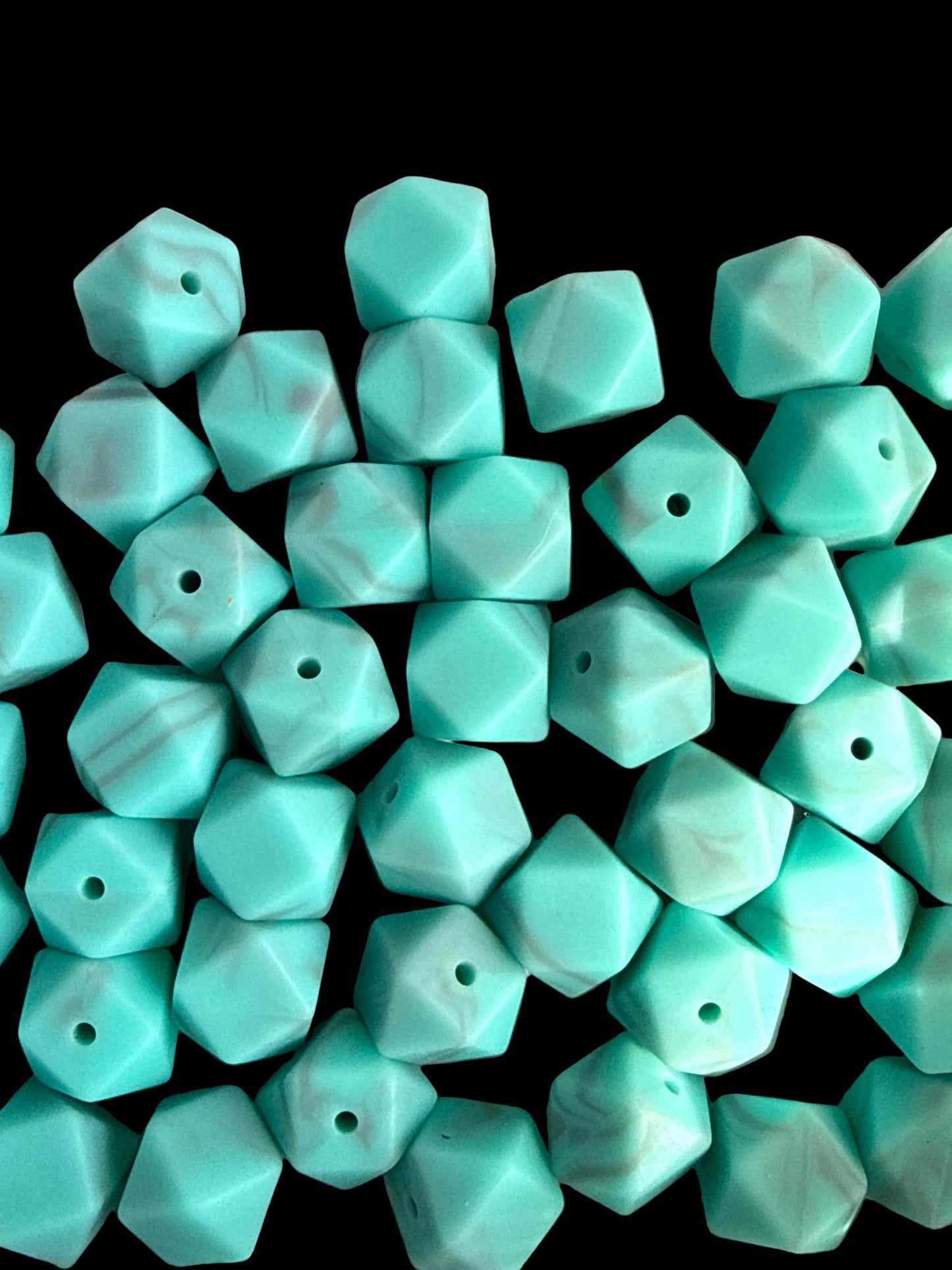 SILB34- (10PCS) 18mm Hexagon MINT/GRAY SWIRL Color SILICONE beads for DIY