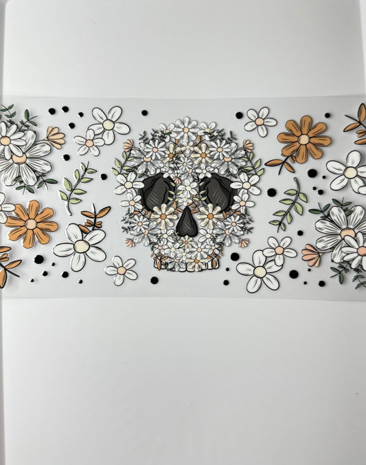 C49- Floral Skull face, and colorful flowers 16OZ UV DTF Transfer Wrap/Sticker for Cup/Tumbler
