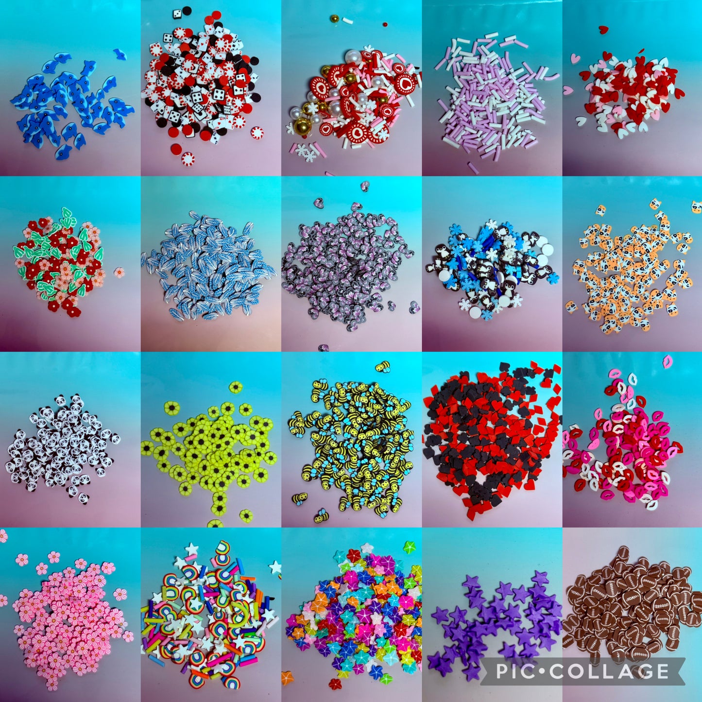 POLYMER CLAY SLICES/ GLITTER SHAPES/ TOPPERS FOR CUSTOM CUPS