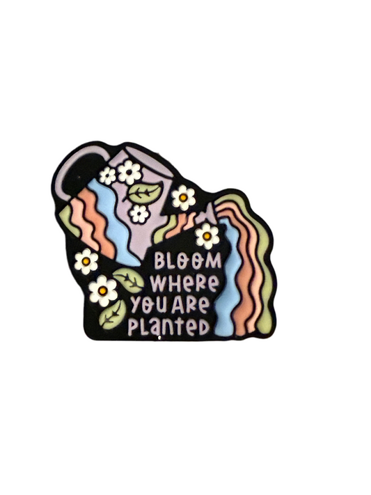 F/Q61 (1)PC 1.1" Bloom Where You Are Planted W/Rainbow Watering Can/Flowers Focal Bead for DIY Keychains, Wristlets, Cup Charms, Car Charms ETC