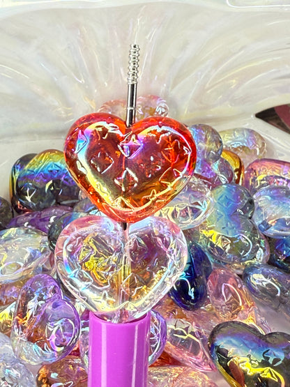 SB2-6 (10PCS) 25mm 3D UVAB Hearts Mixed Color W/Embossed Clovers Beads DIY