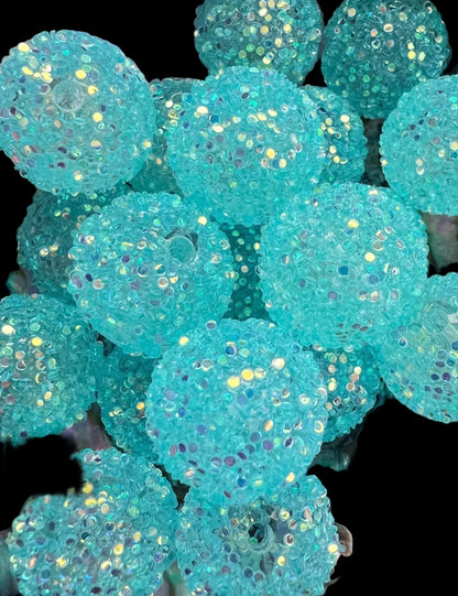 R26 SEAFOAM- (10PCS) 20mm Bubblegum Acrylic Sugar Beads Coated with Glitter Flakes Beads for DIY
