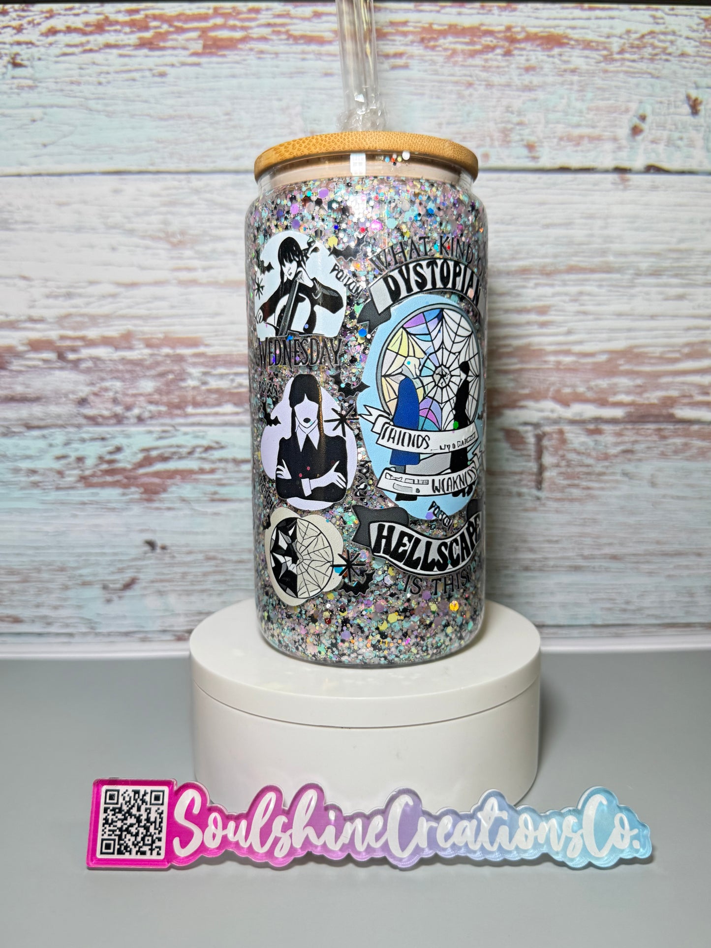 (1)- Ready To Ship Colorful WEDNESDAY Design 16OZ ACRYLIC Snow Globe Tumbler