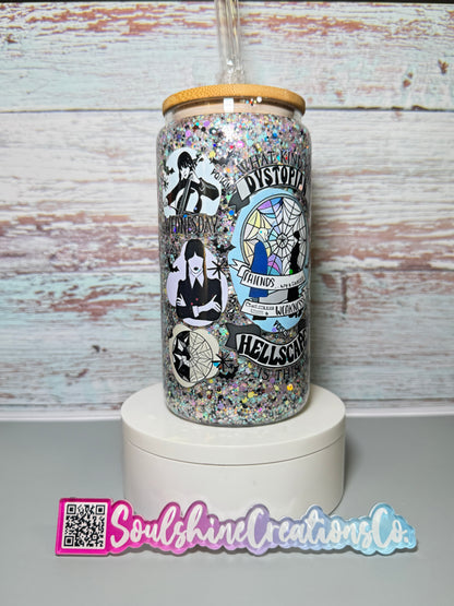 (1)- Ready To Ship Colorful WEDNESDAY Design 16OZ ACRYLIC Snow Globe Tumbler