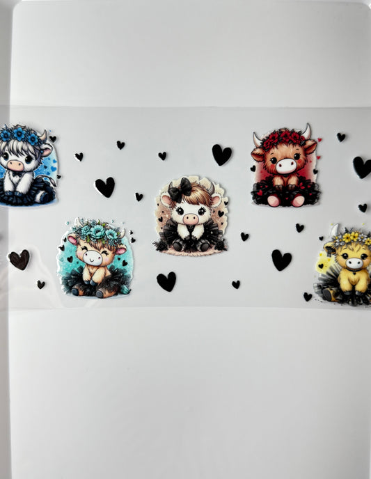 C63- Cute Cows with tutu's, and black hearts 16OZ UV DTF Transfer Wrap/Sticker for Cup/Tumbler