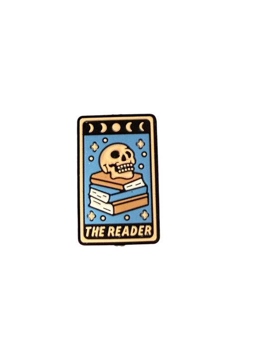 F/S16- (1)PC 1.1" The Reader Skeleton W/Books Card Focal Bead for DIY Keychains, Wristlets, Cup Charms, Car Charms ETC