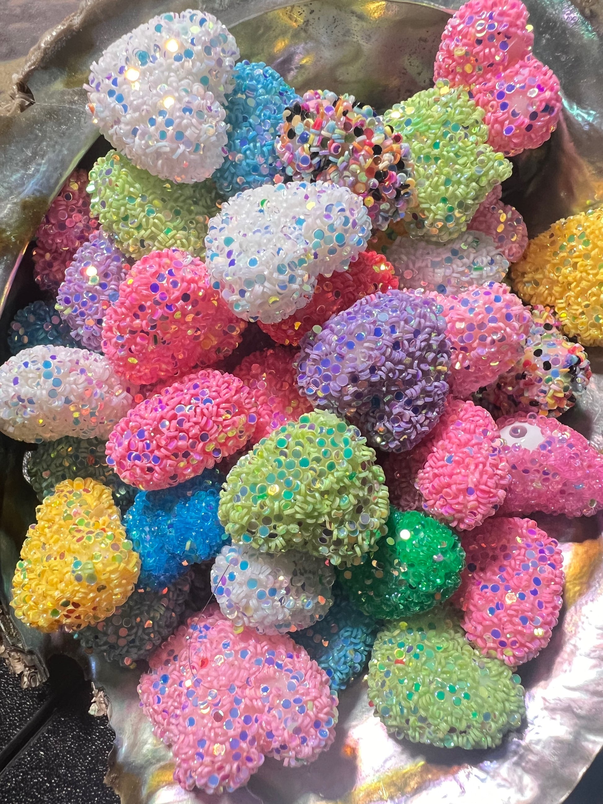 10 PCS- 19MM Glitter Coated Multi Colored Heart Focal Beads image 0