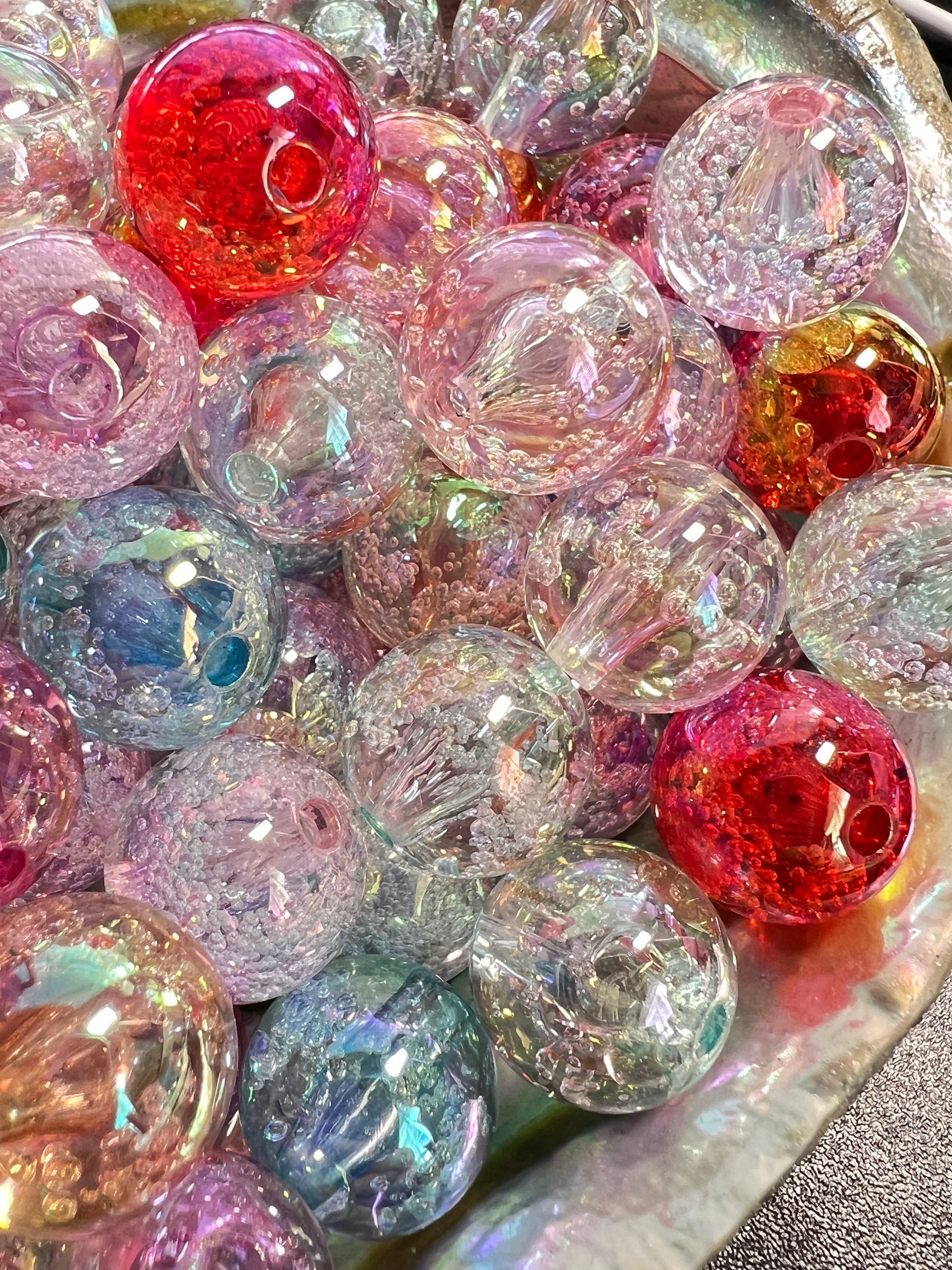 10 PCS- 15mm Multicolored Transparent UVAB Acrylic Galaxy Shimmer Bubble Beads image 3