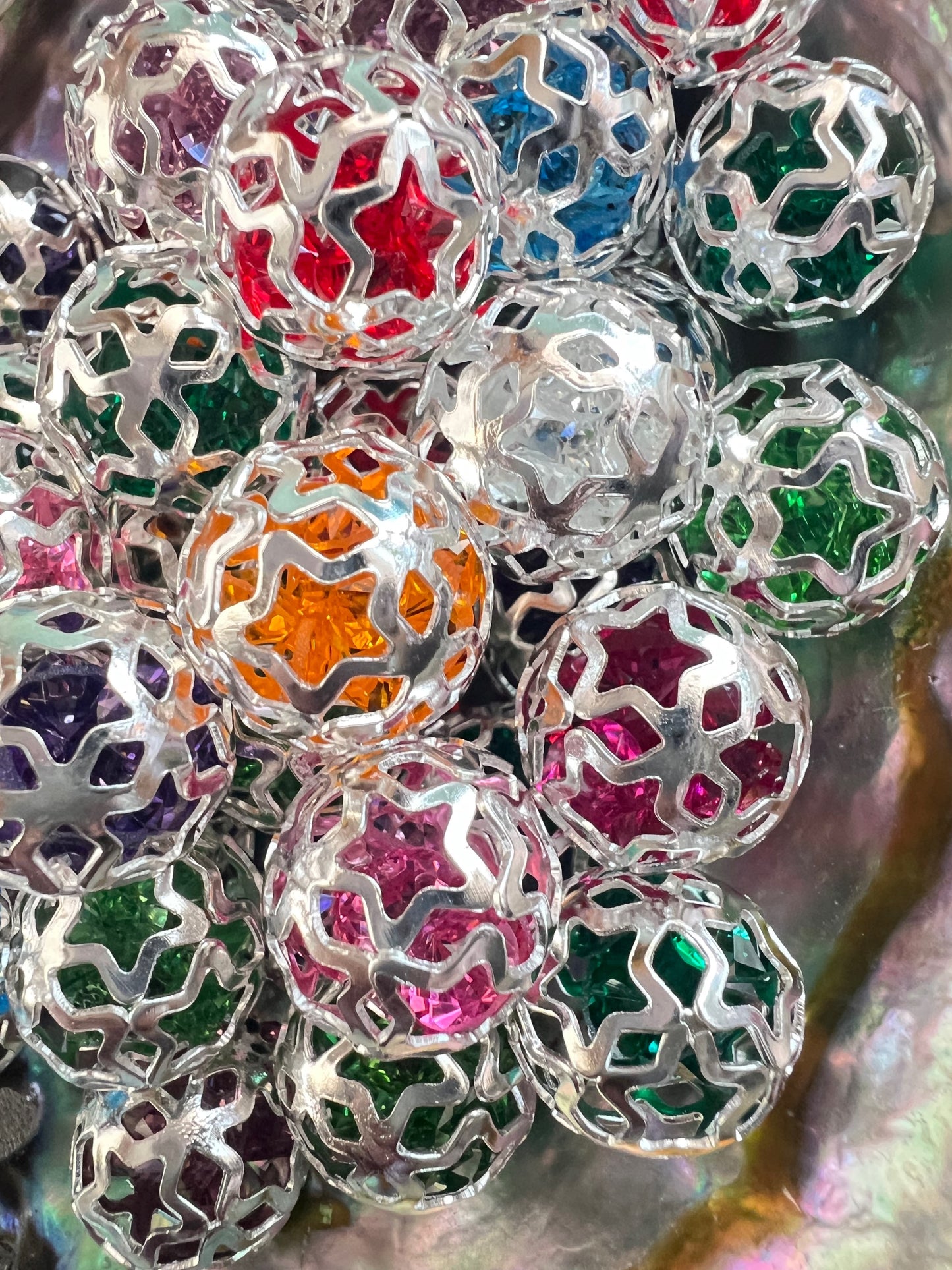 5PCS- 16mm High Quality Silver Cage/Open Star/Multicolor Loose Rhinestone Beads image 2