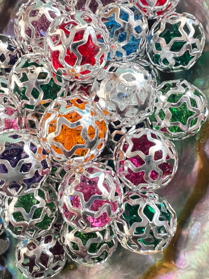 5PCS- 16mm High Quality Silver Cage/Open Star/Multicolor Loose Rhinestone Beads image 2