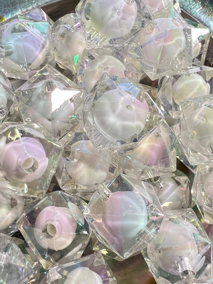 10 PCS- 19mm 3D Hexagon Aura White/Clear Acrylic Beads image 2