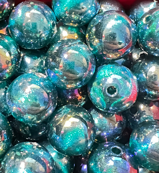 10 PCS -15mm STUNNING Blue/Teal Galaxy UVAB Rainbow Shimmer Acrylic Beads image 0