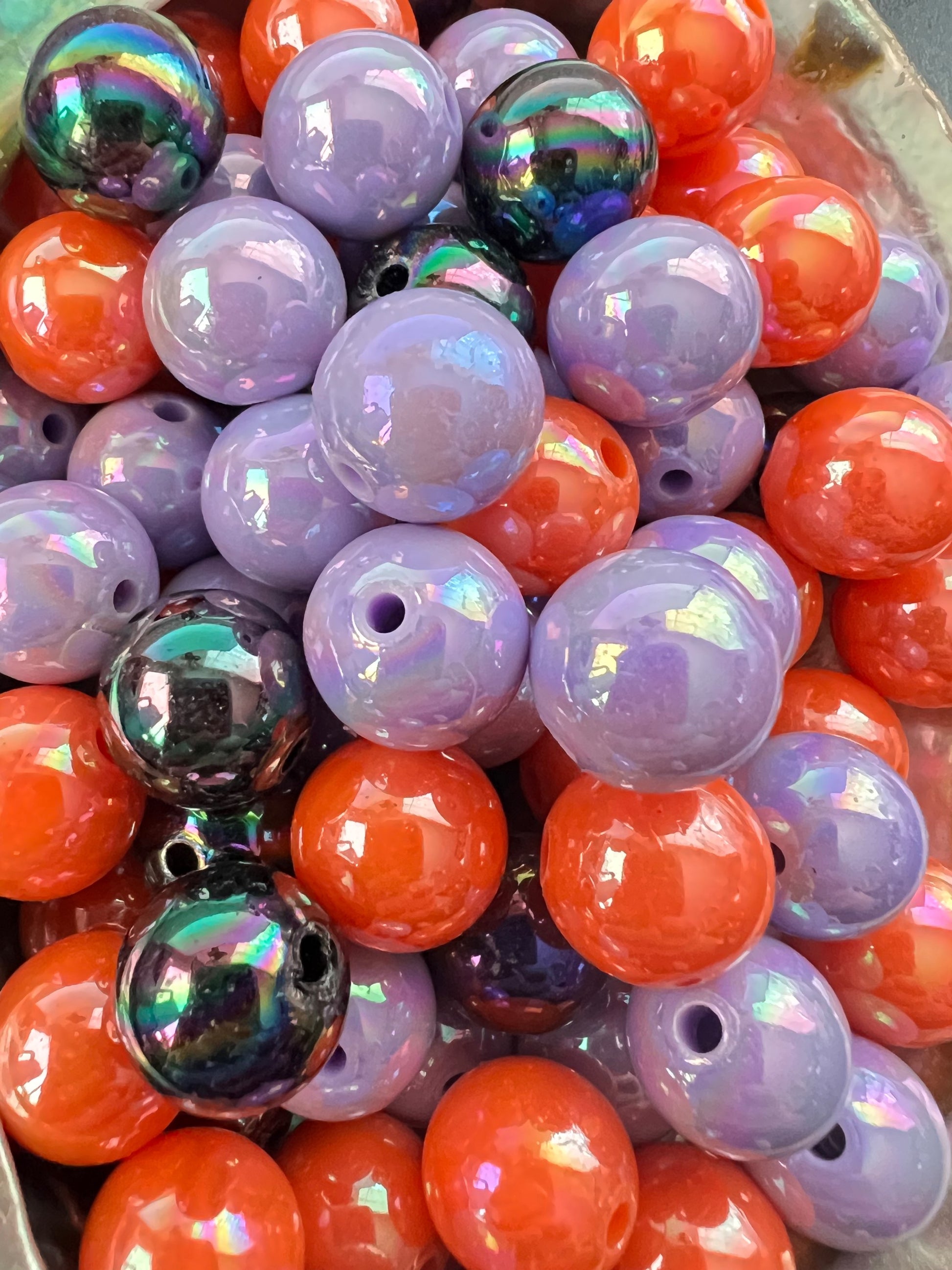 10 PCS- 13mm Round UVAB Orange/Purple/Black Acrylic Beads image 1