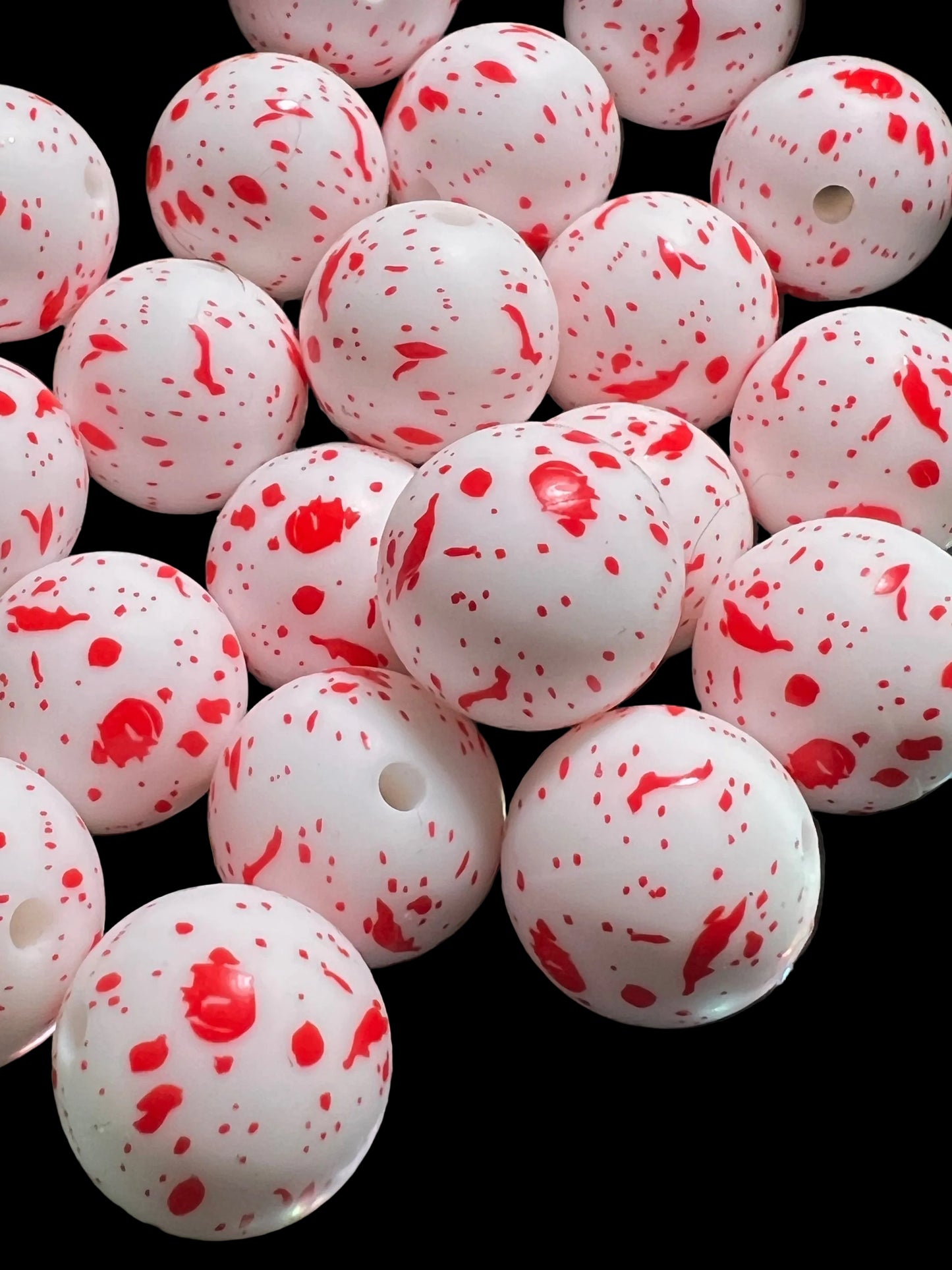 10PCS- 15mm Red Splattered/Bloody Look on White Silicone Beads image 0