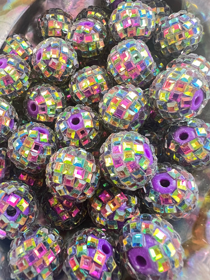 10 PCS - 16mm GALAXY Purple DISCO Mirror Round Acrylic Rhinestone Beads image 0