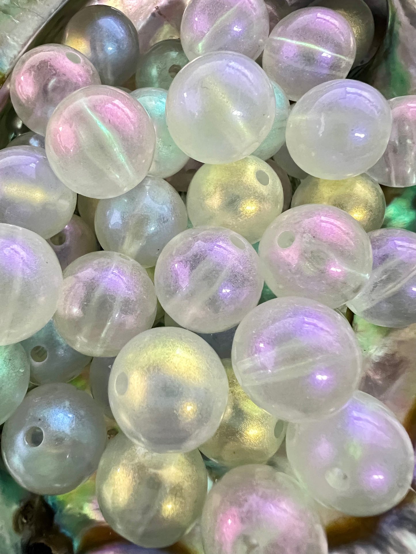 10 PCS- 15mm Clear W/Pastel Shimmer Transparent  Galaxy Acrylic Beads image 0