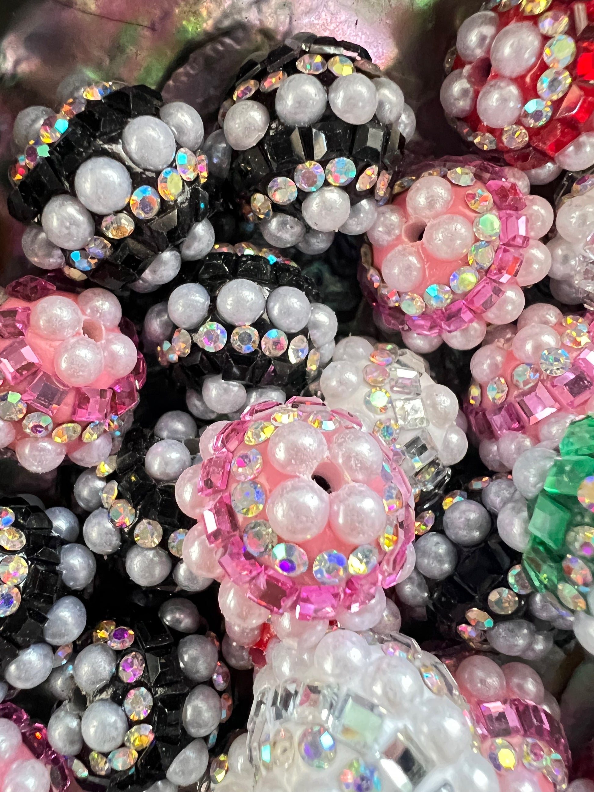 5 PCS - 16mm Beautiful Fancy Round Multicolor Rhinestone/Pearl Acrylic Beads image 1