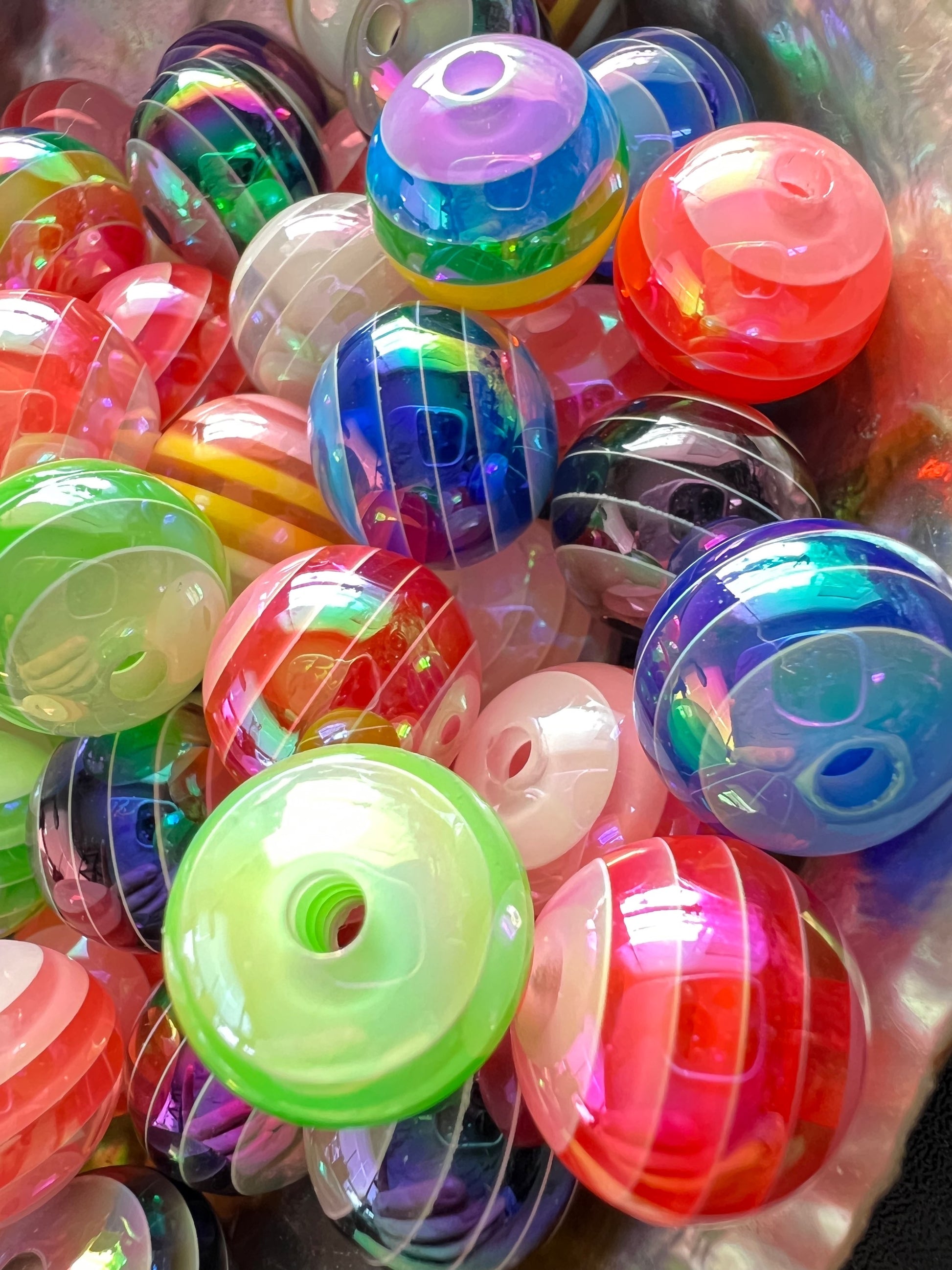 10 PCS - 15mm Mixed Colors Striped Mixed UVAB Round Opaque Acrylic Beads image 1