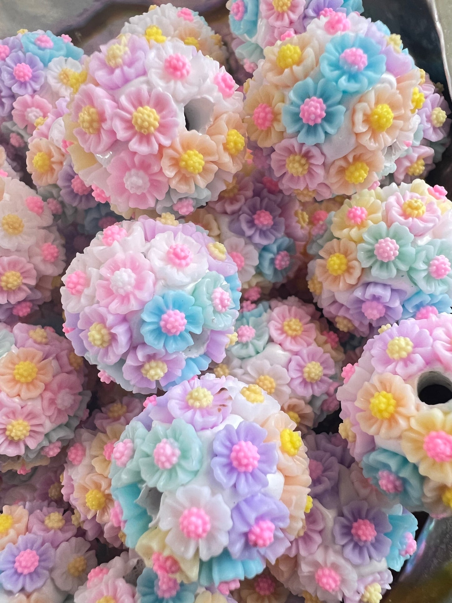 10 PCS- 19mm Round Multicolor Pastel Flowers Clay Beads image 2