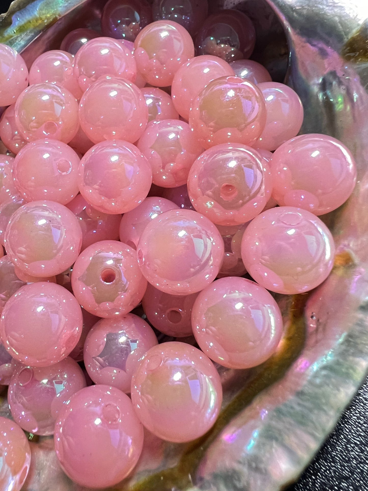 10 PCS- 13mm Light Pink UVAB Iridescent Rainbow Acrylic Beads image 2
