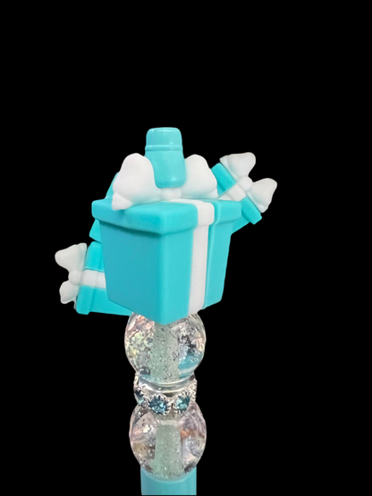 F/3D1- (1PC) 3D Azure Blue Gift Box/Present Silicone Focal Bead for DIY Keychains, Wristlets, Cup Charms, Car Charms ETC