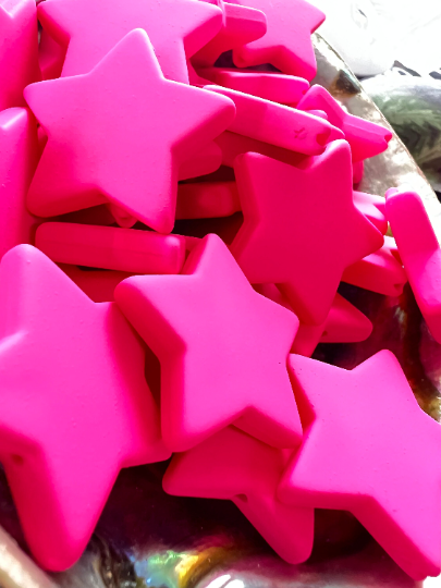 5 PCS- Star Shaped 28mm - Neon Pink Resin Matte Flat Bead/ Pen Topper Beads image 1