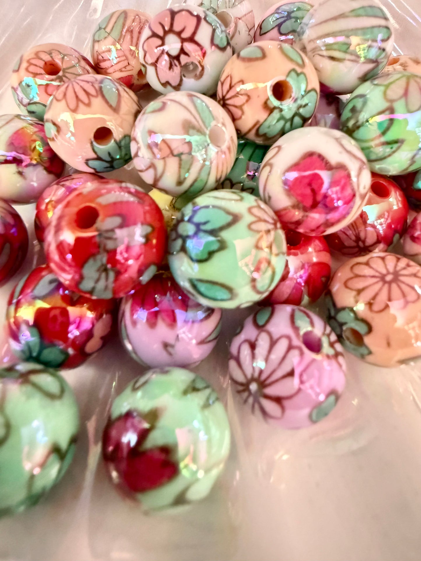 B1- (10PCS) 16mm Mixed Color UVAB Flower Bubblegum Mixed Acrylic Beads for DIY