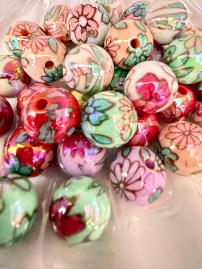 B1- (10PCS) 16mm Mixed Color UVAB Flower Bubblegum Mixed Acrylic Beads for DIY