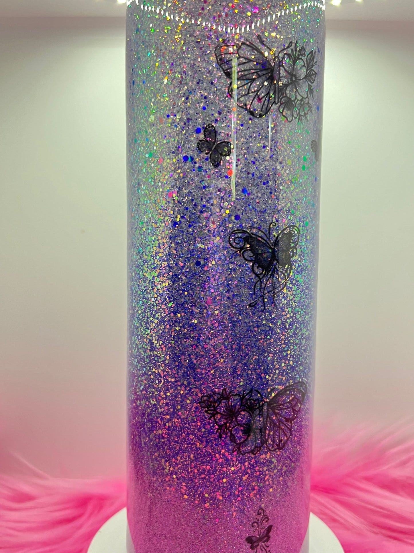 (1)- RTS 30oz Straight BUTTERFLY purple/pink/silver glitter Epoxy Tumbler image 4