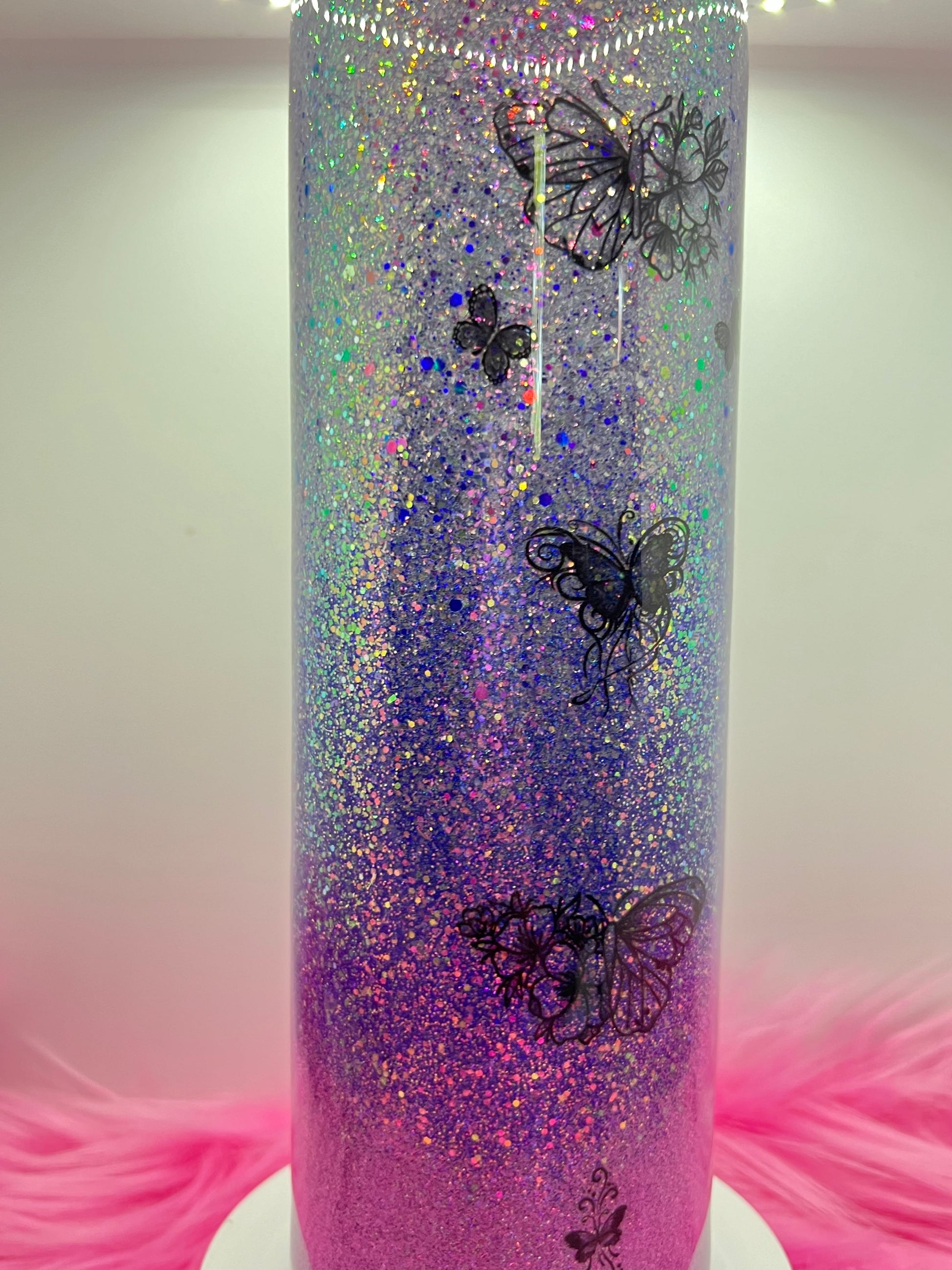 (1)- RTS 30oz Straight BUTTERFLY purple/pink/silver glitter Epoxy Tumbler image 4