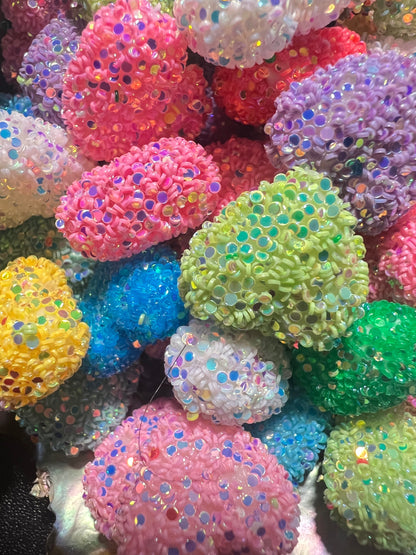 10 PCS- 19MM Glitter Coated Multi Colored Heart Focal Beads image 4
